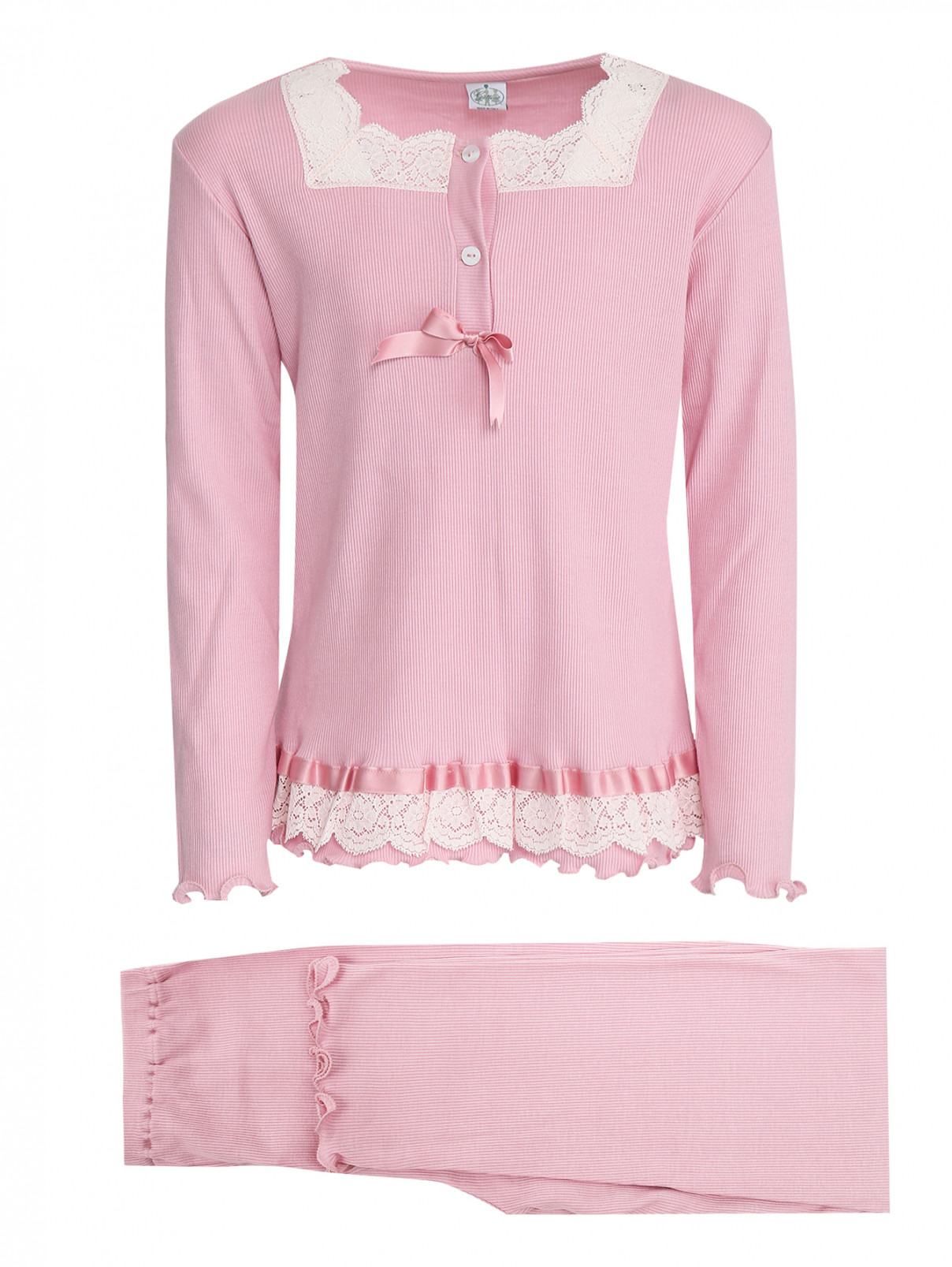 Пижама из хлопка с кружевной отделкой Giottino  –  Общий вид  – Цвет:  Розовый