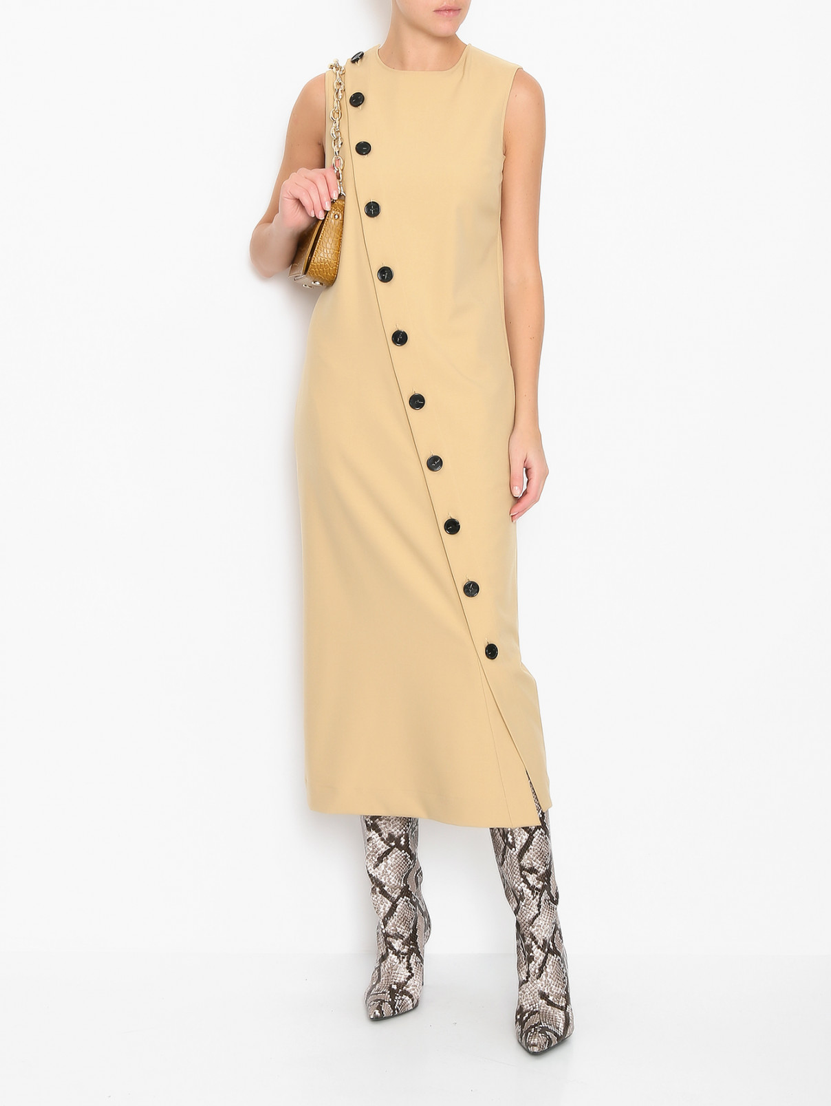 Платье на пуговицах с карманами Nina Ricci  –  МодельОбщийВид  – Цвет:  Бежевый