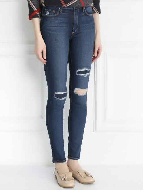 Узкие джинсы с потертостями - Модель Верх-Низ