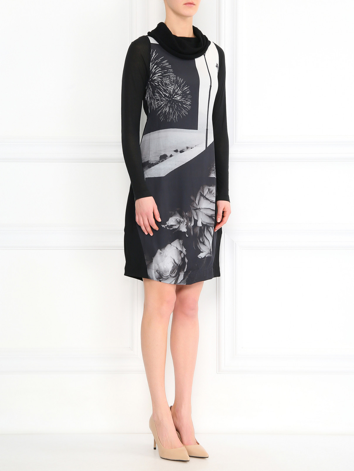 Платье-мини с узором Isola Marras  –  Модель Общий вид  – Цвет:  Серый