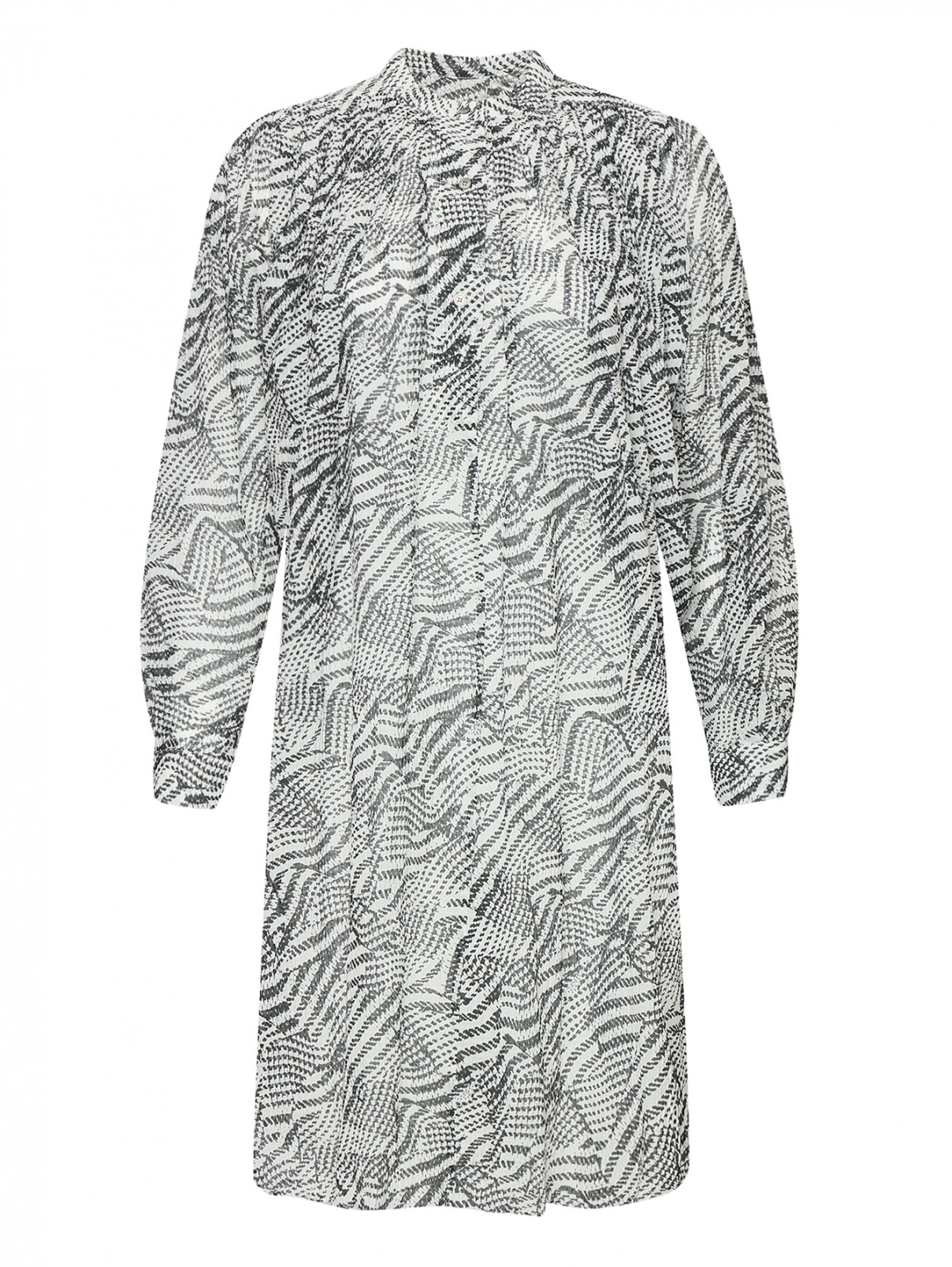 Платье-рубашка из смесвого шелка с принтом Isabel Marant  –  Общий вид  – Цвет:  Белый
