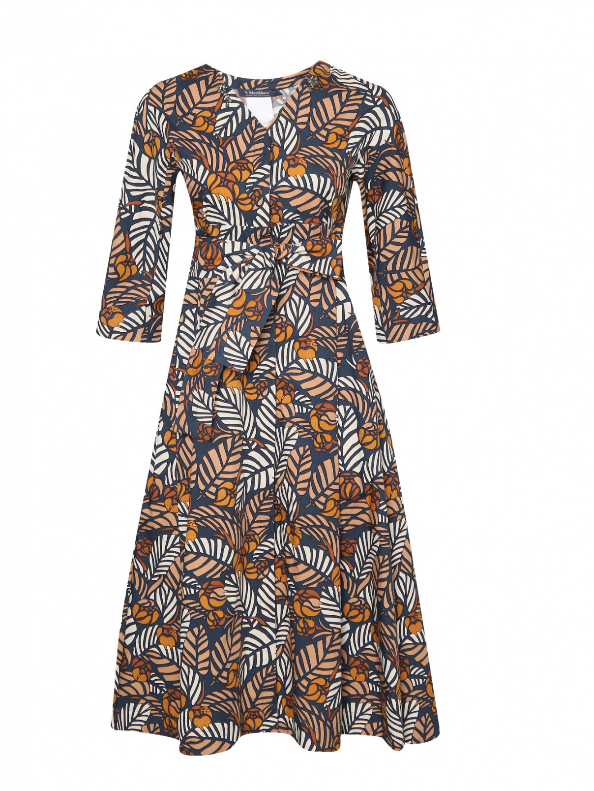 Платье-миди из хлопка с узором Max Mara  –  Общий вид  – Цвет:  Мультиколор