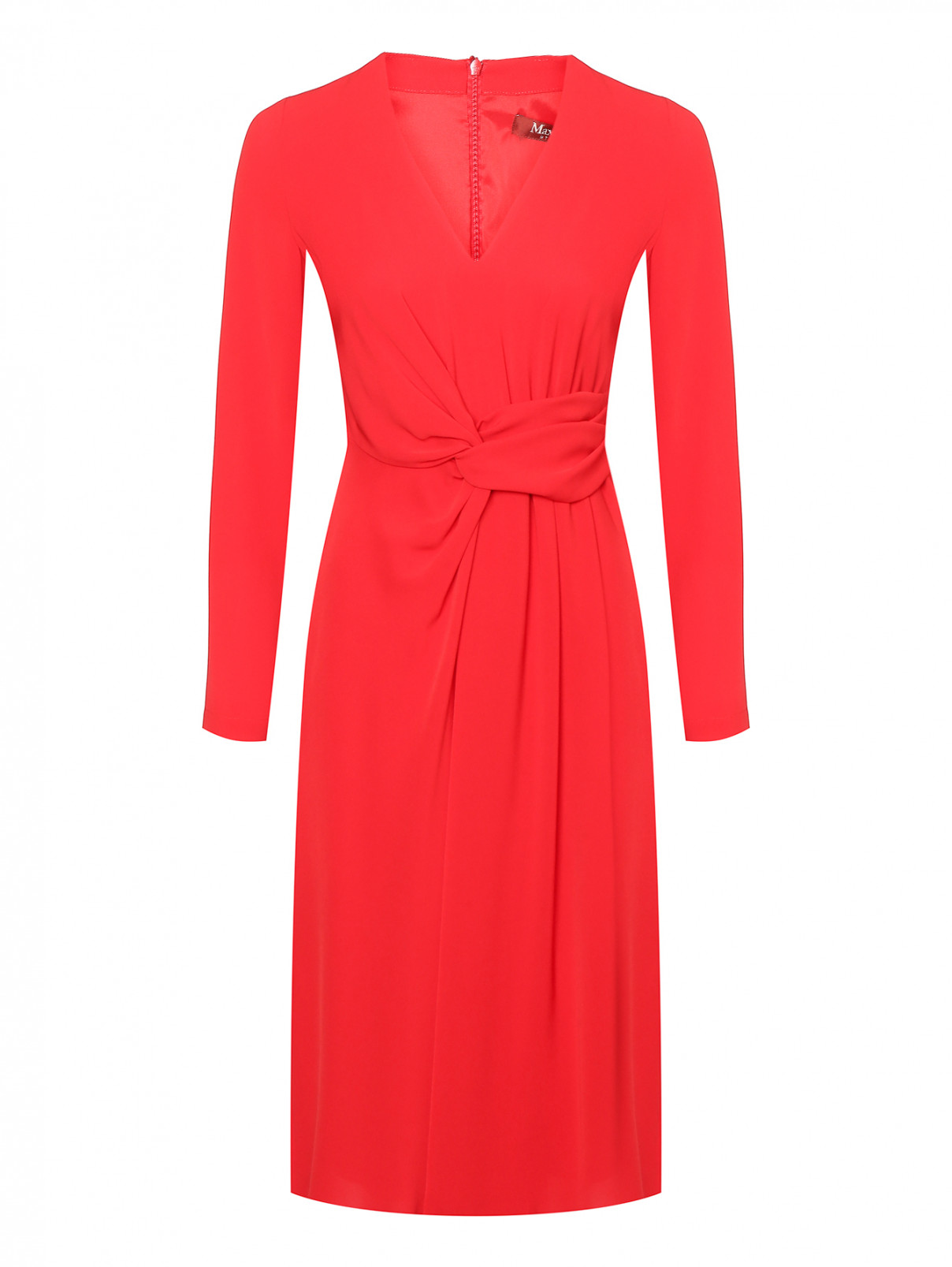Платье-миди с V-образным вырезом и декоративным элементом Max Mara  –  Общий вид  – Цвет:  Красный