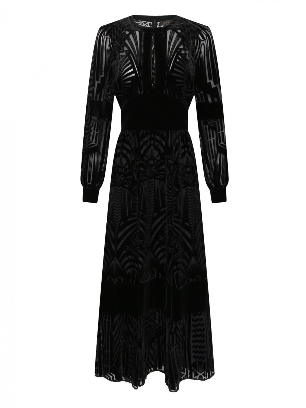 Платье макси с узором и добавлением шелка Zuhair Murad  –  Общий вид  – Цвет:  Черный