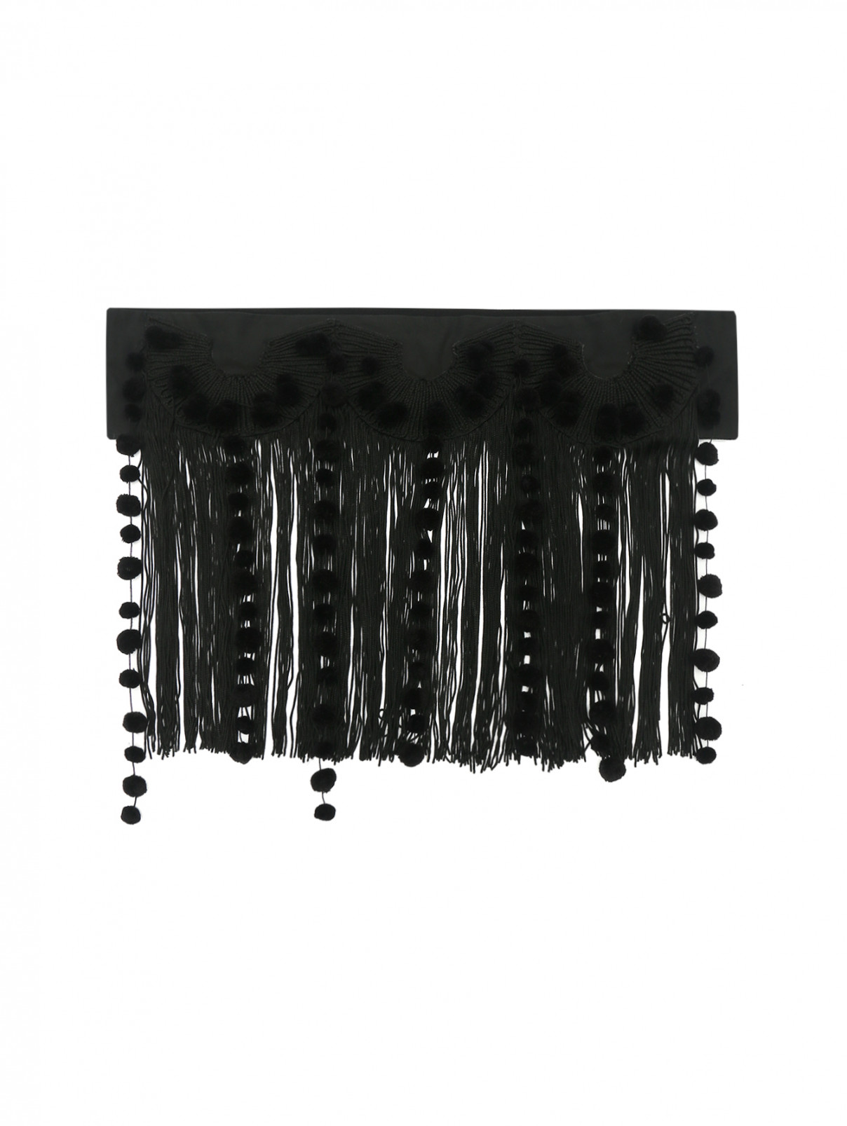 Широкий пояс из текстиля с бахромой N21  –  Общий вид  – Цвет:  Черный
