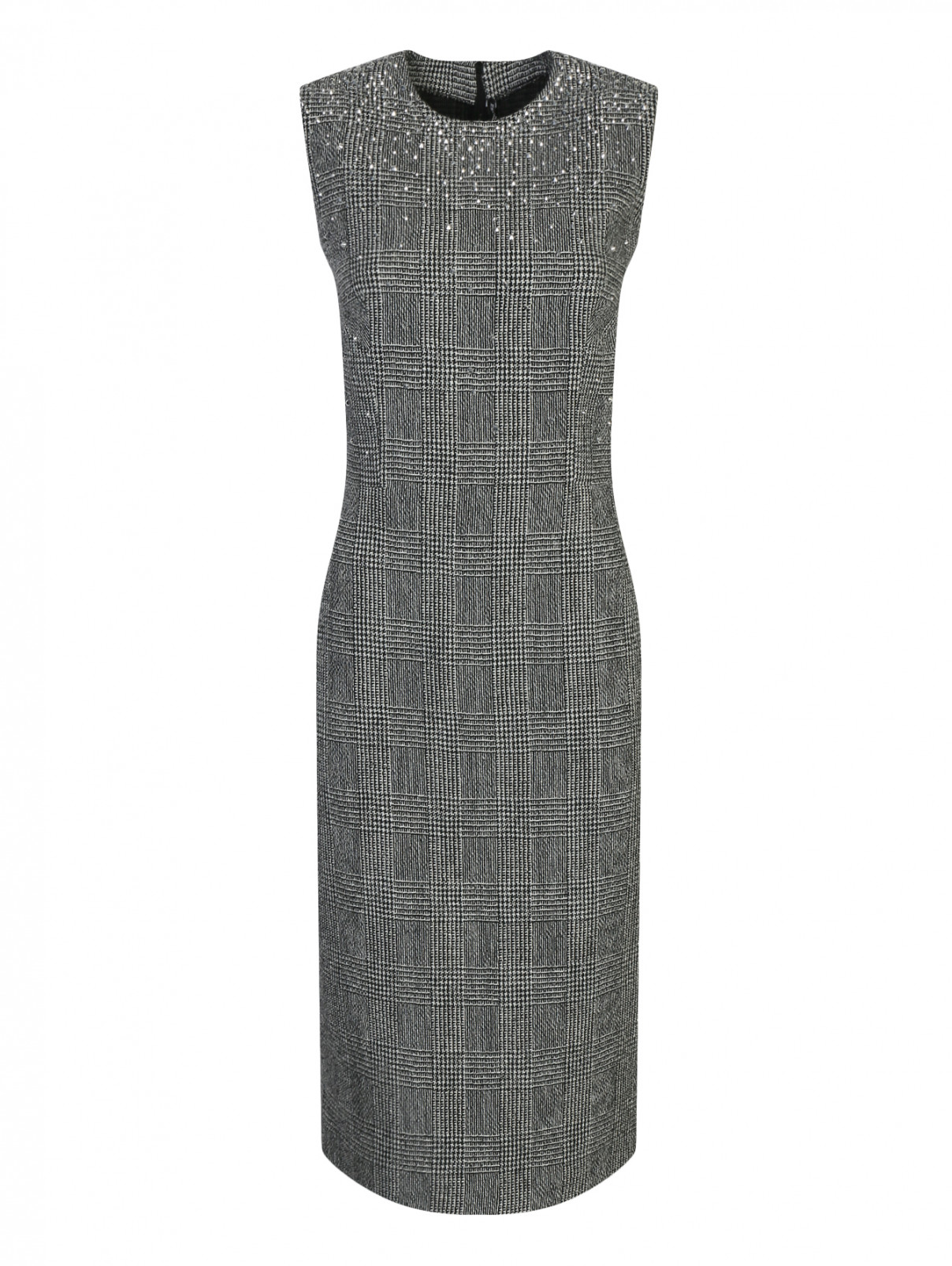 Платье-футляр из льна и шерсти декорированное стразами Ermanno Scervino  –  Общий вид  – Цвет:  Серый