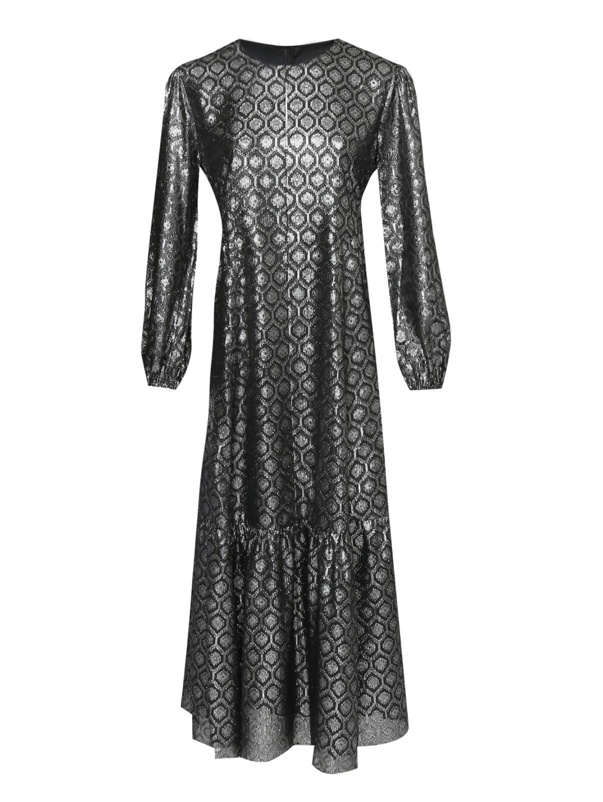 Платье макси с металлизированной нитью Marina Rinaldi  –  Общий вид  – Цвет:  Серый