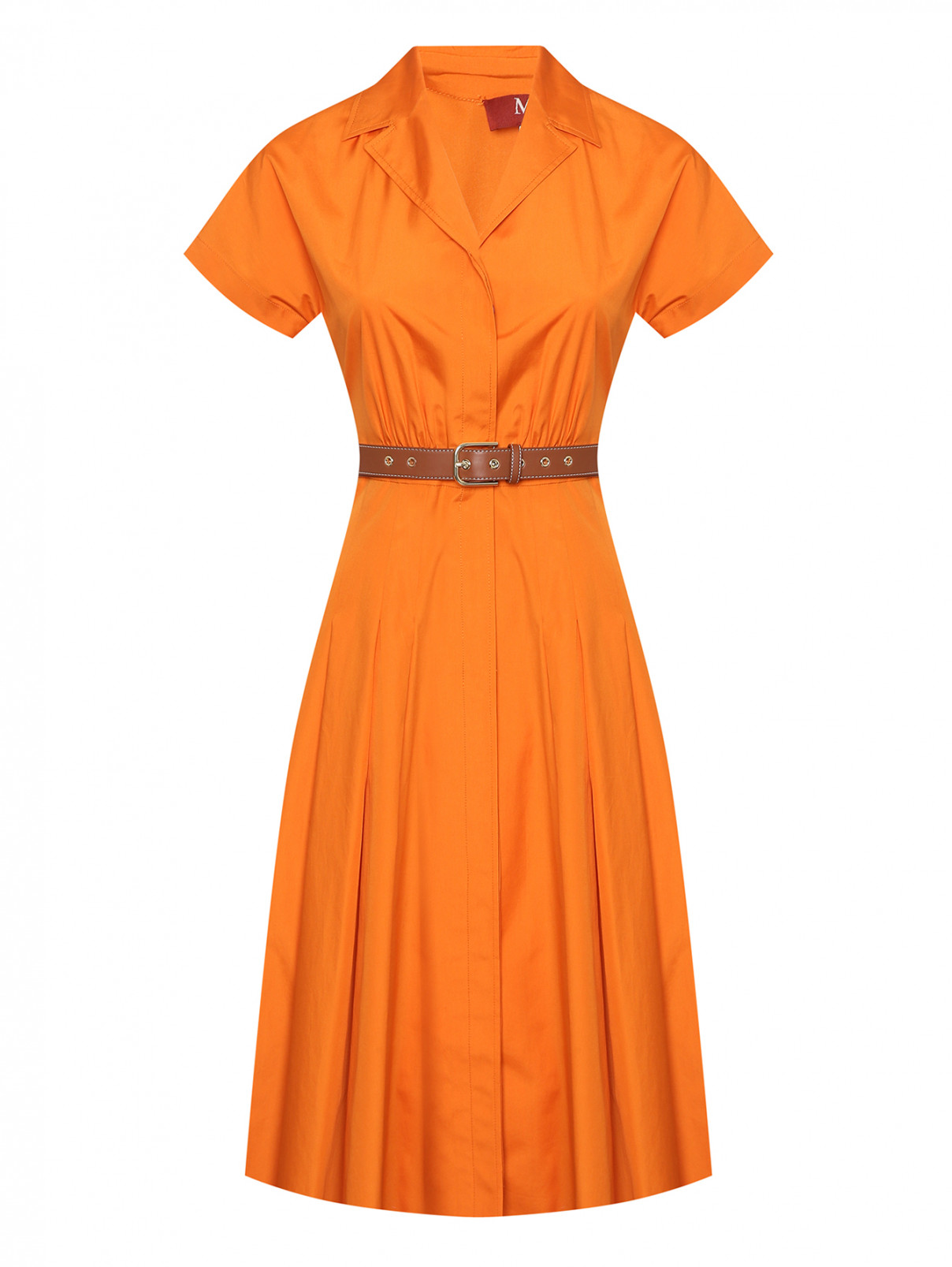Платье-миди из хлопка с короткими рукавами Max Mara  –  Общий вид  – Цвет:  Оранжевый