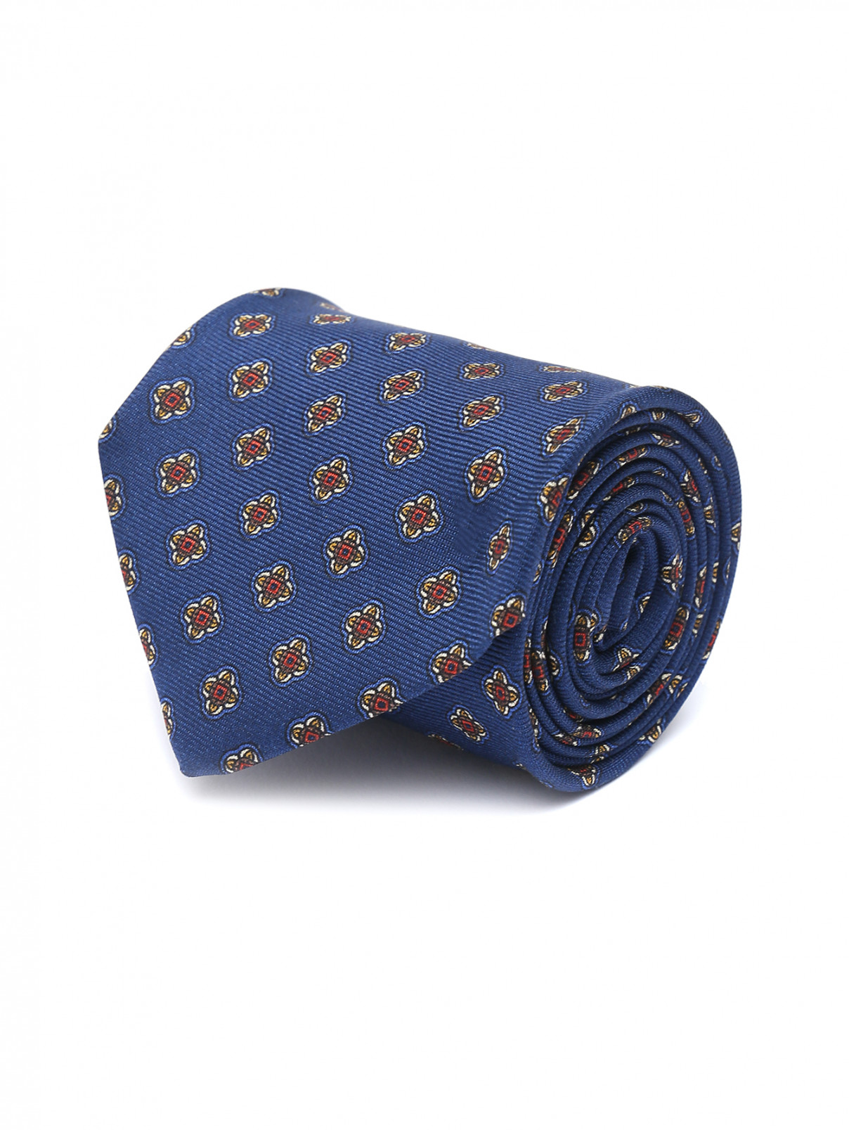 Галстук из шелка с узором Borrelli  –  Общий вид  – Цвет:  Синий