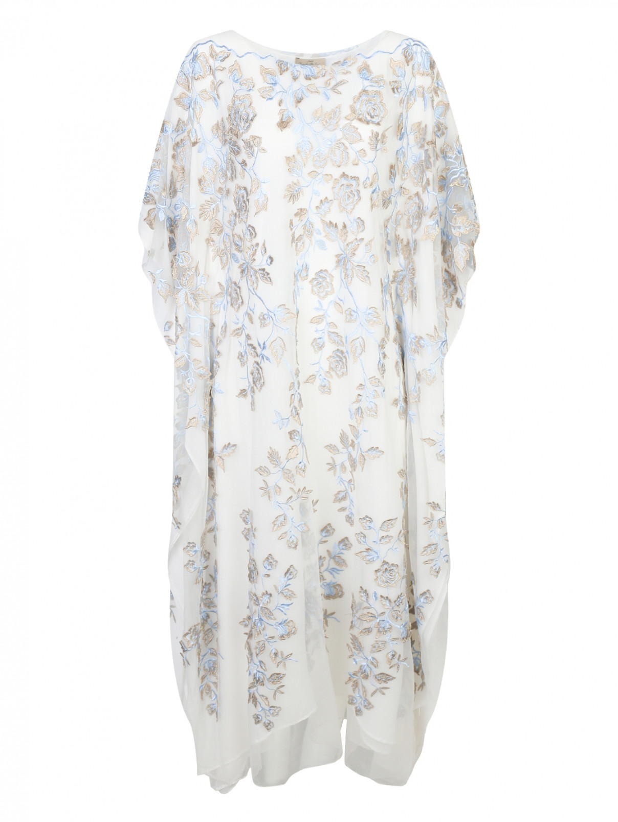 Платье свободного кроя из шелка с аппликацией Daniela de Souza  –  Общий вид  – Цвет:  Белый