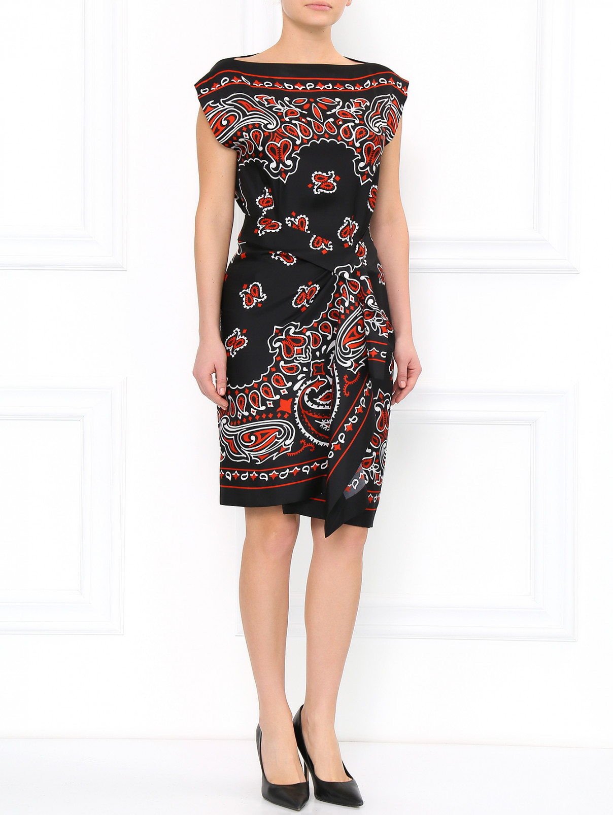 Платье из шелка с принтом "пейсли" Moschino  –  Модель Общий вид  – Цвет:  Черный