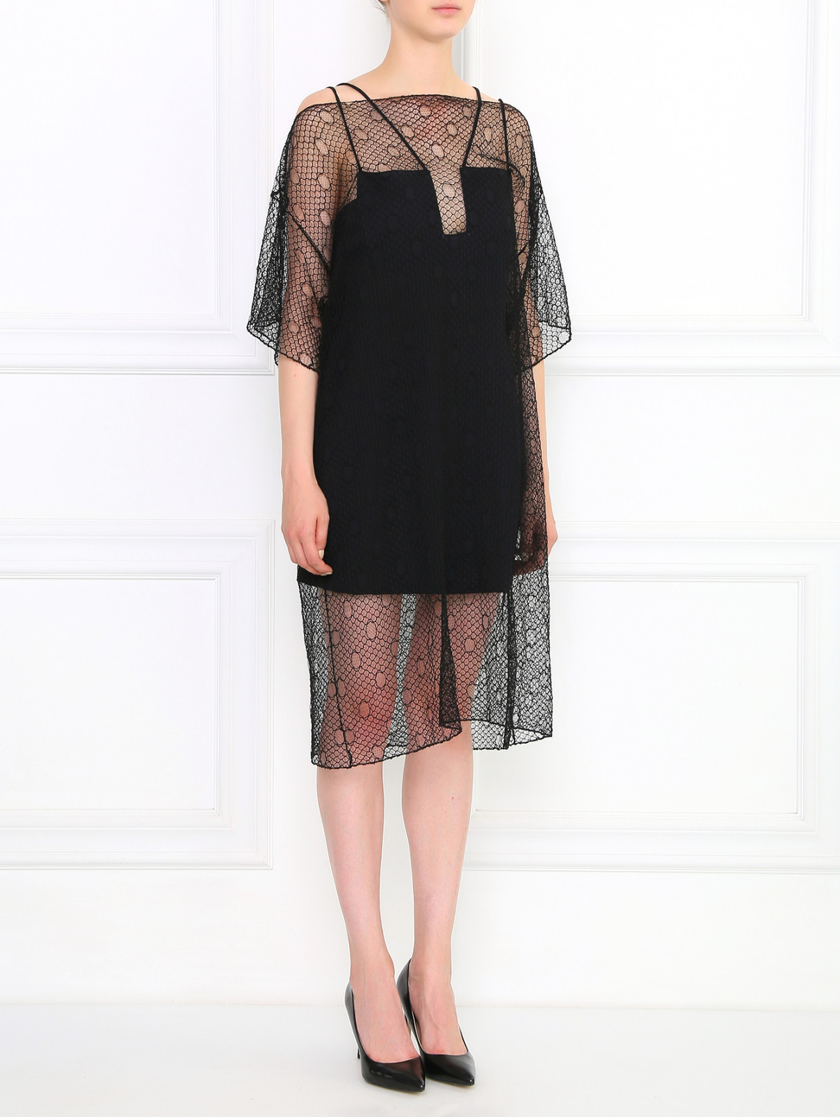 Мини-платье с кружевной  накидкой Jean Paul Gaultier  –  Модель Общий вид  – Цвет:  Черный