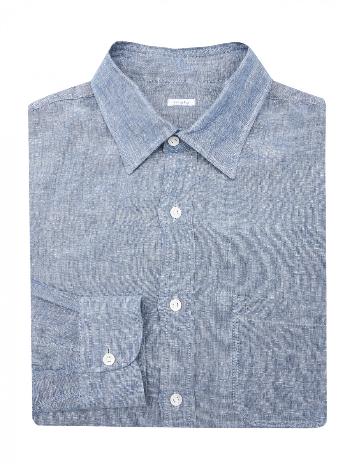 Рубашка из льна с длинным рукавом Malo  –  Общий вид  – Цвет:  Синий