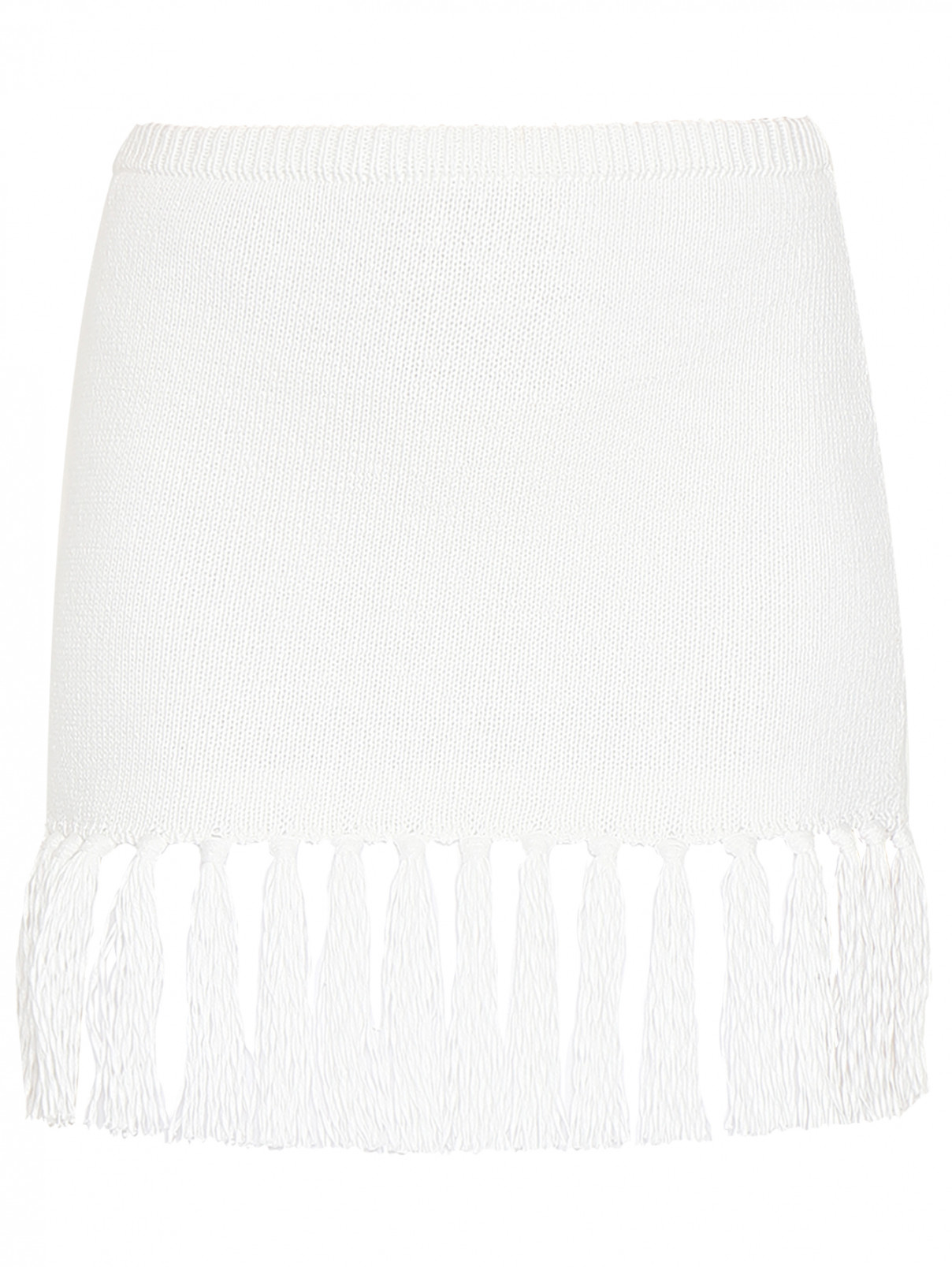 Трикотажная юбка-мини с бахромой Luisa Spagnoli  –  Общий вид  – Цвет:  Белый