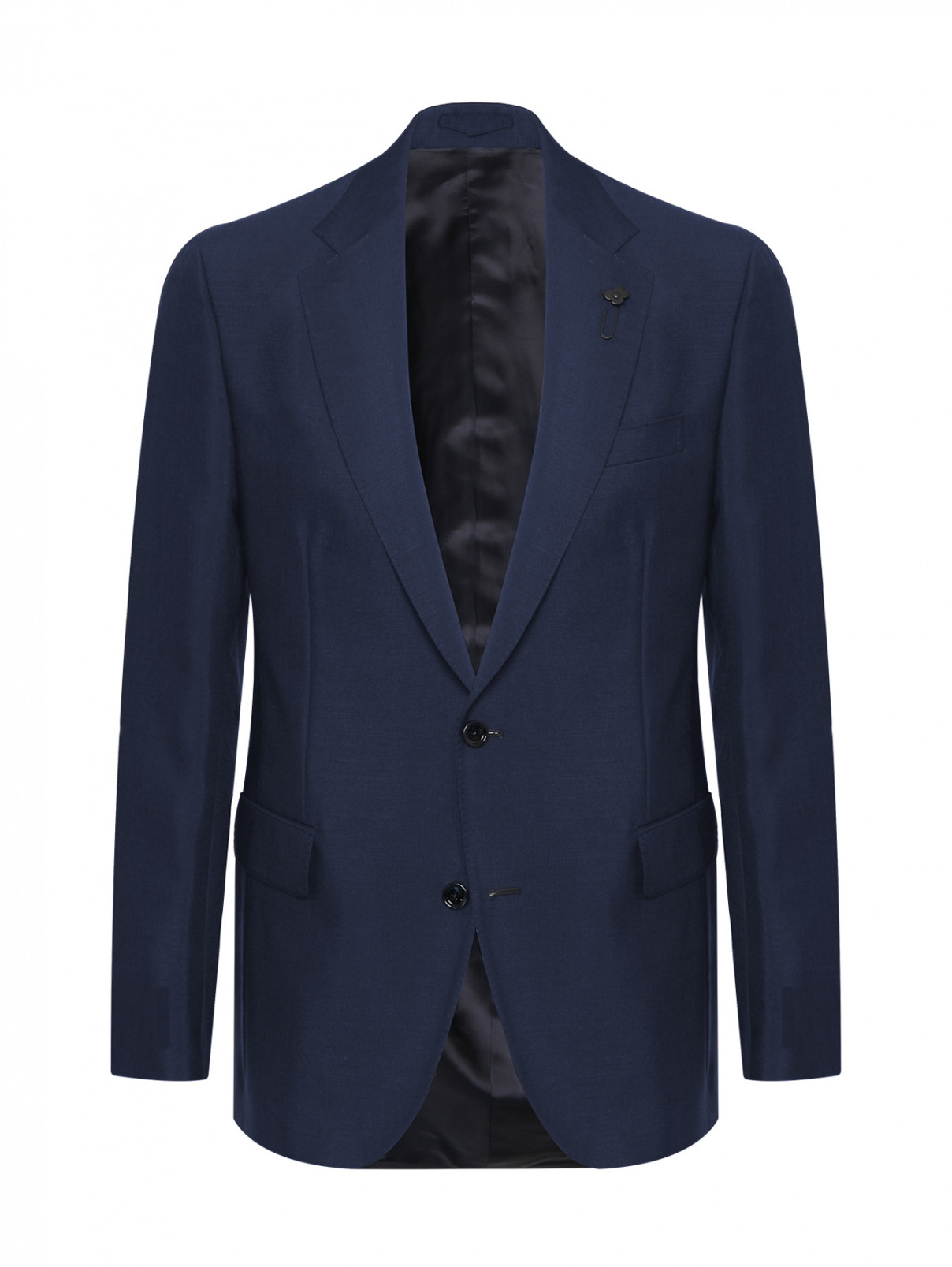 Однобортный пиджак из шерсти с карманами LARDINI  –  Общий вид  – Цвет:  Синий