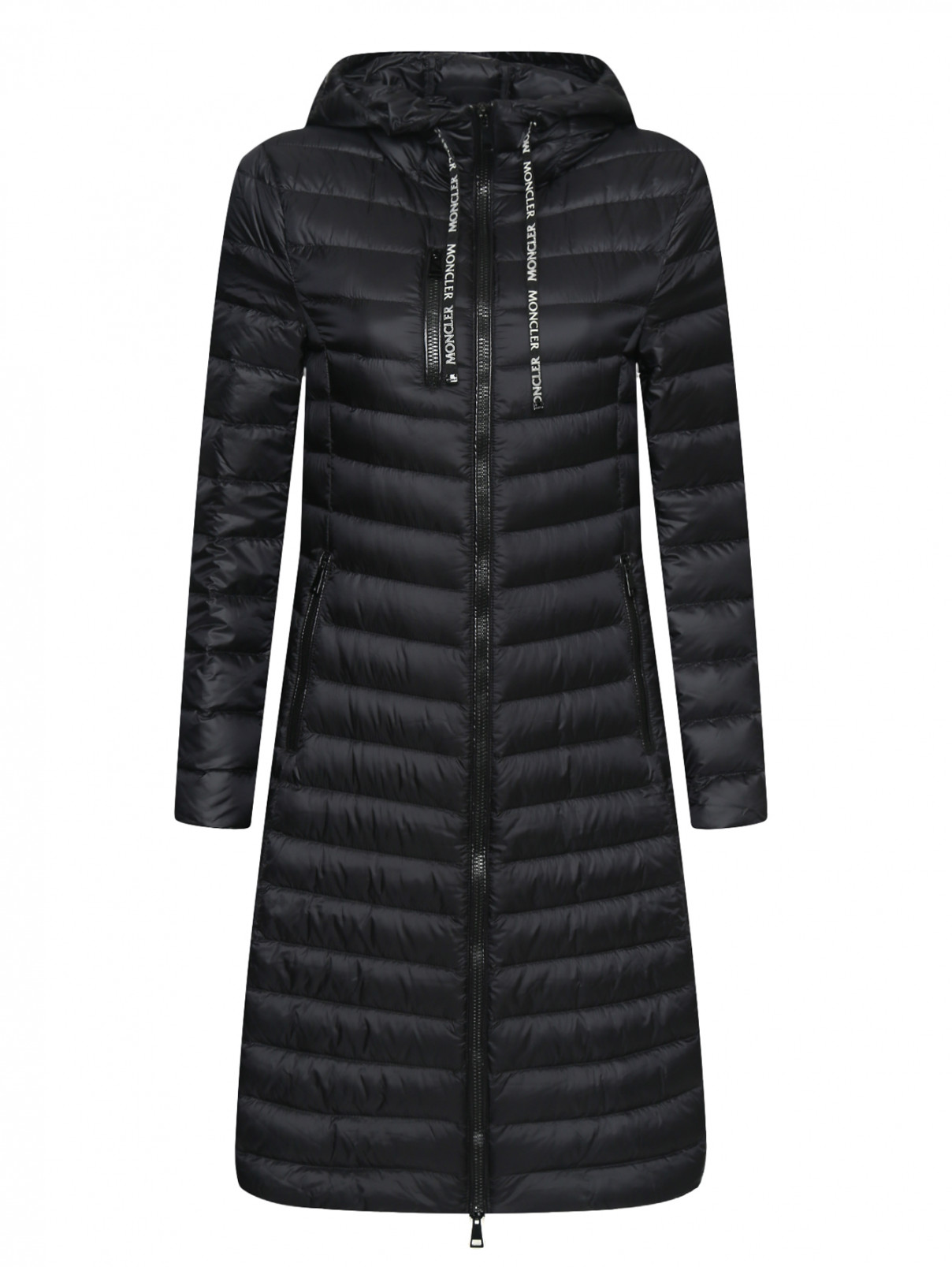 Пуховое пальто с капюшоном на молнии Moncler  –  Общий вид  – Цвет:  Черный