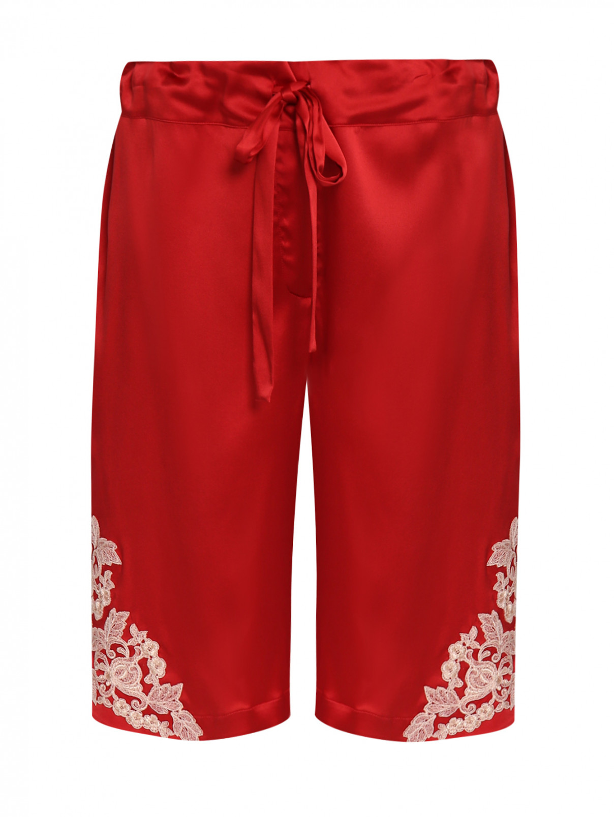 Шорты из шелка с кружевной отделкой La Perla  –  Общий вид  – Цвет:  Красный