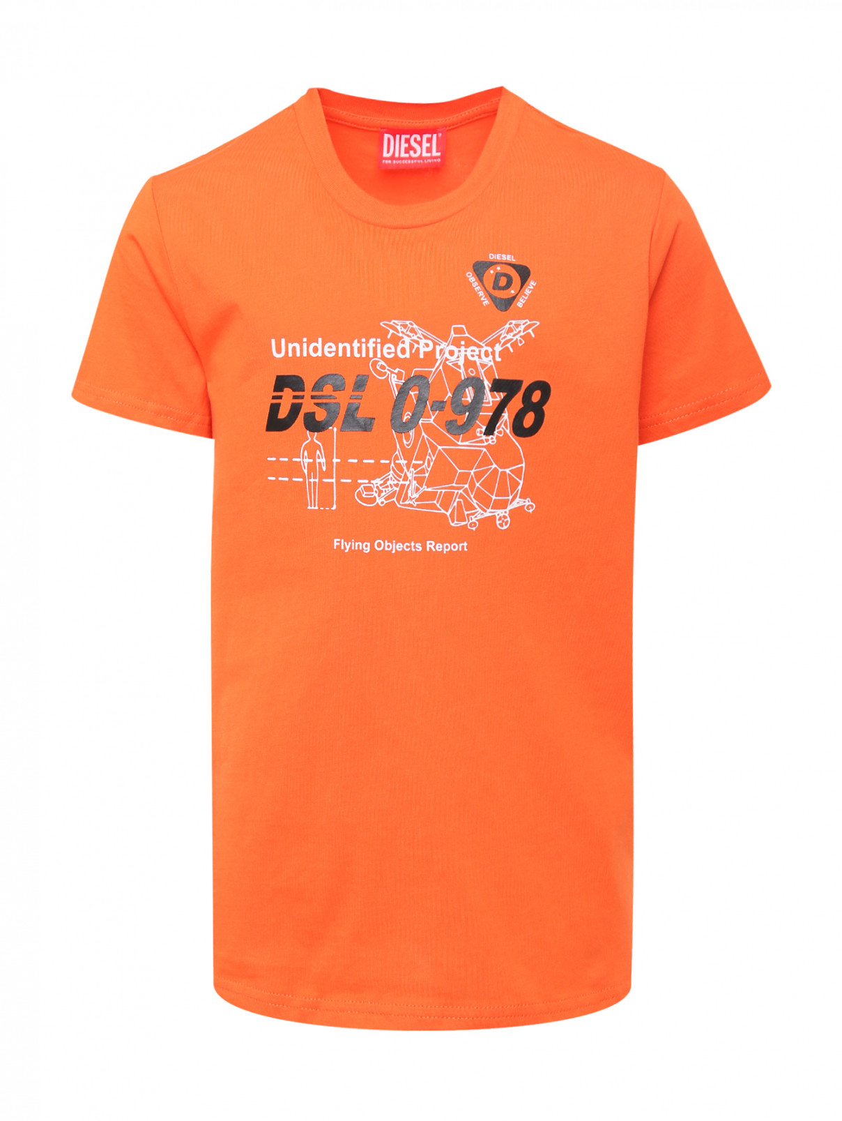Трикотажная футболка с принтом Diesel  –  Общий вид  – Цвет:  Оранжевый