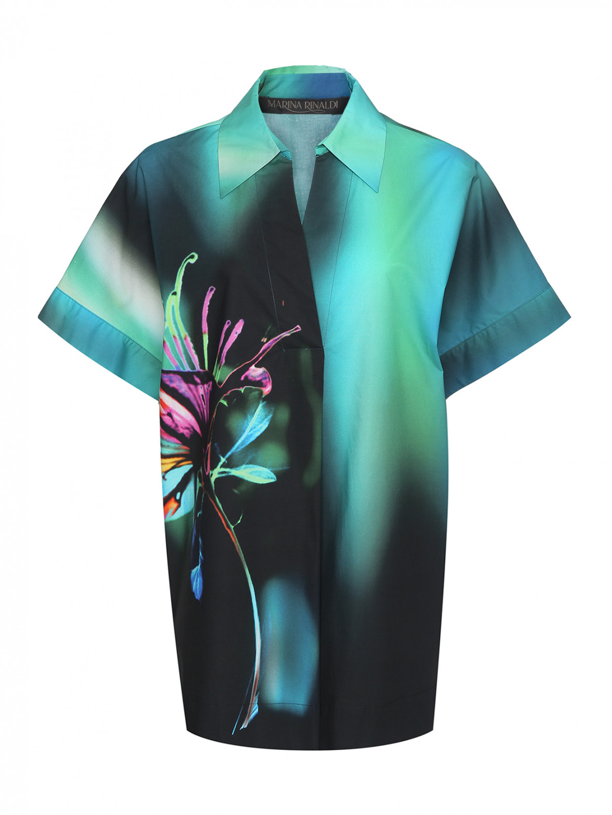 Блуза из хлопка с узором Marina Rinaldi  –  Общий вид  – Цвет:  Зеленый