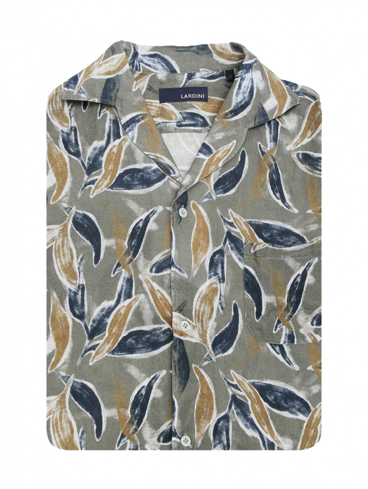 Рубашка из льна с узором LARDINI  –  Общий вид  – Цвет:  Зеленый