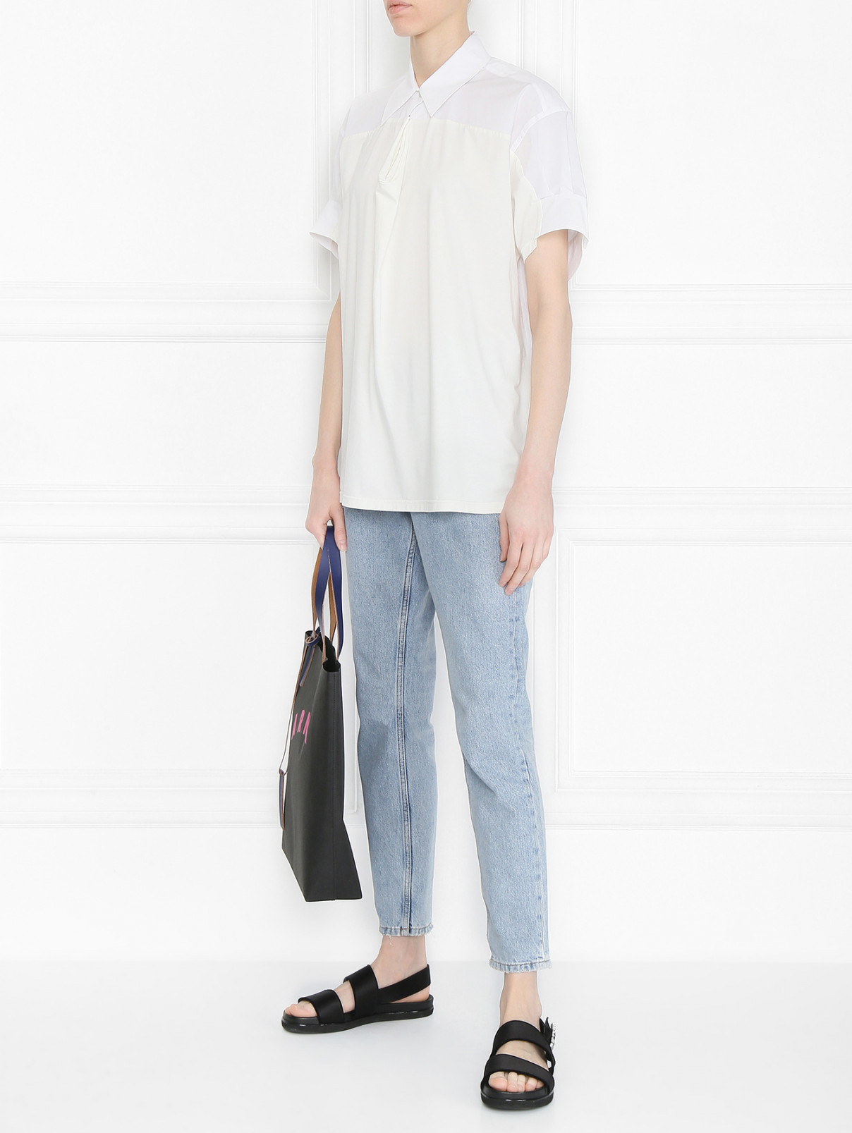 Комбинированная рубашка с короткими рукавами Dorothee Schumacher  –  МодельОбщийВид  – Цвет:  Белый