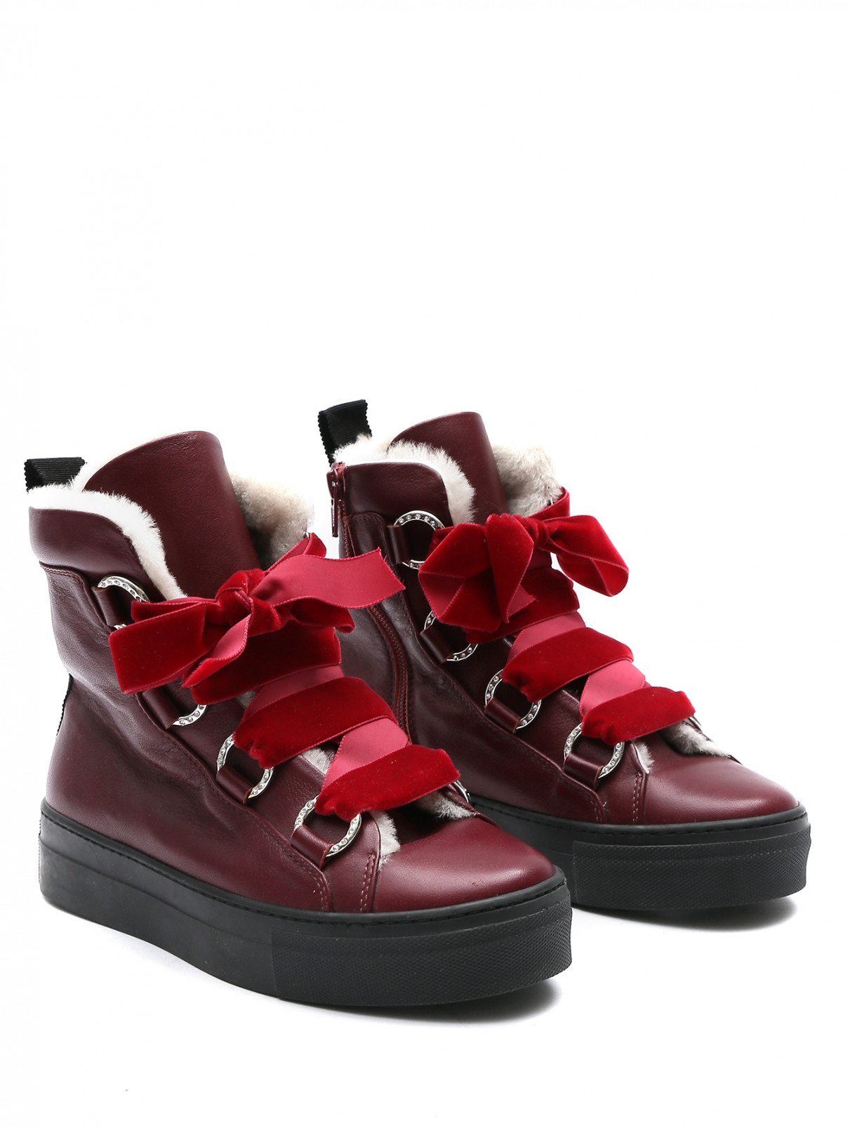 Ботинки из кожи на молнии MiMiSol  –  Общий вид  – Цвет:  Красный