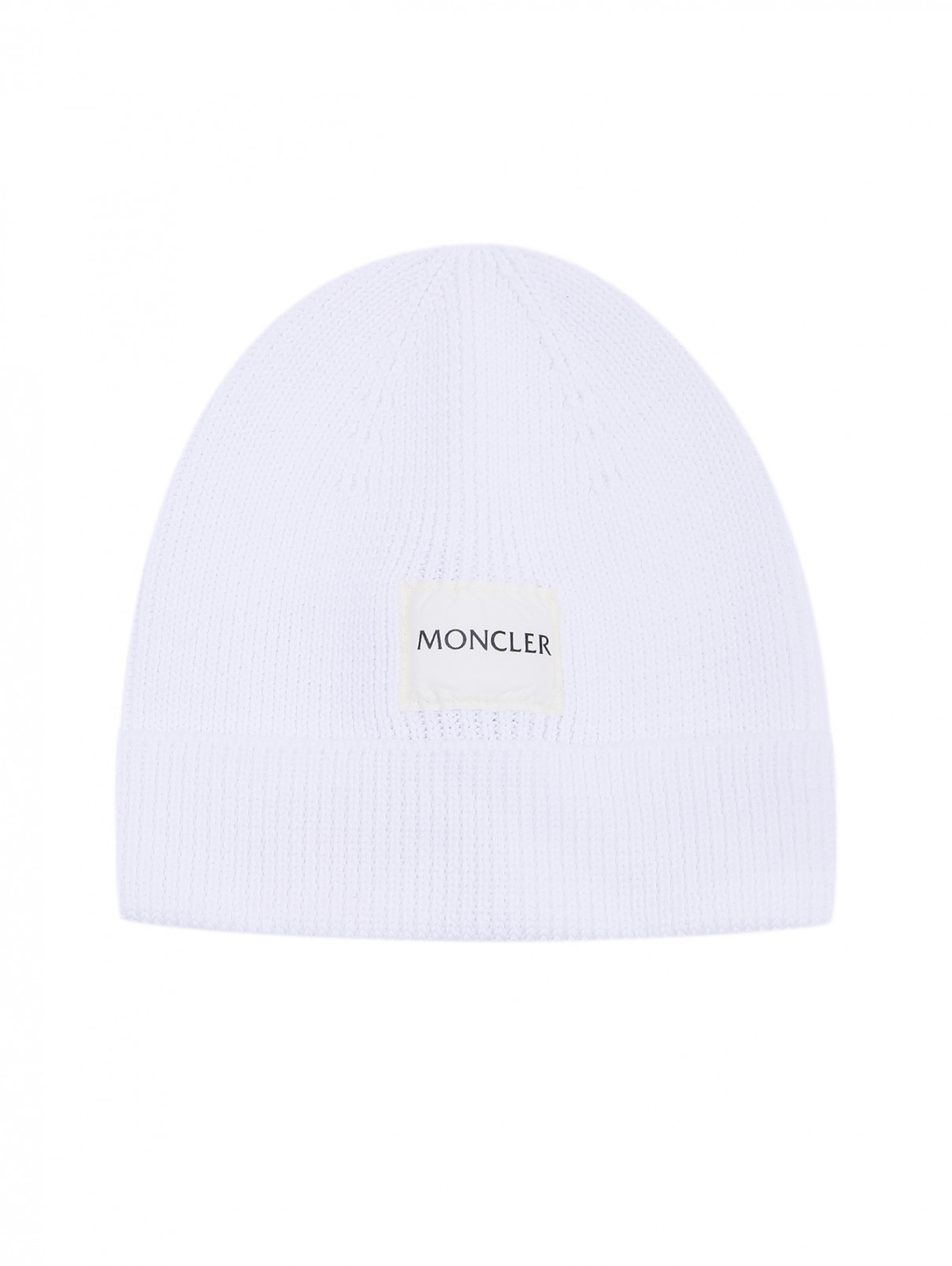 Однотонная шапка с логотипом Moncler  –  Общий вид  – Цвет:  Белый