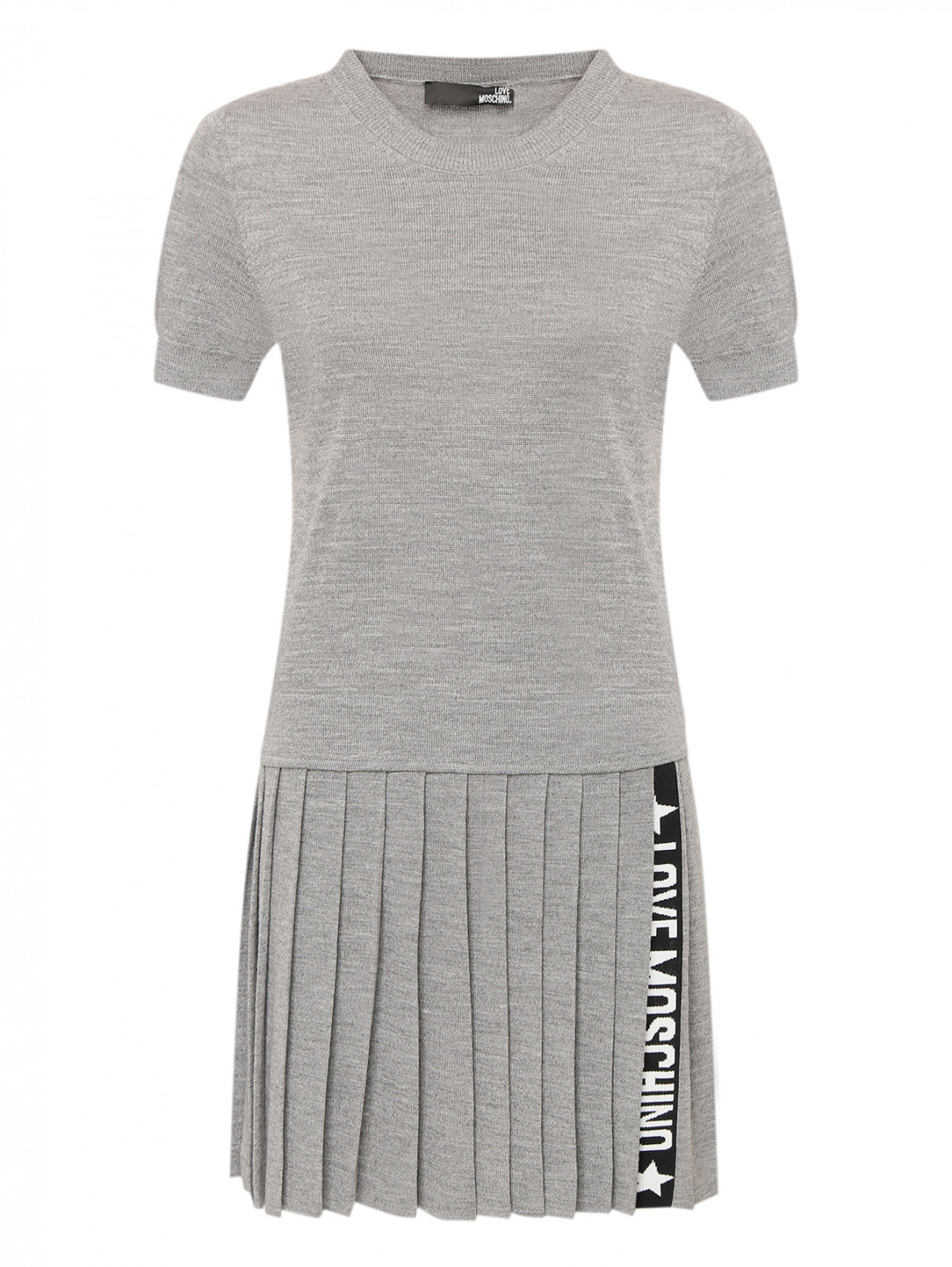 Платье из трикотажа с юбкой в складку Love Moschino  –  Общий вид  – Цвет:  Серый