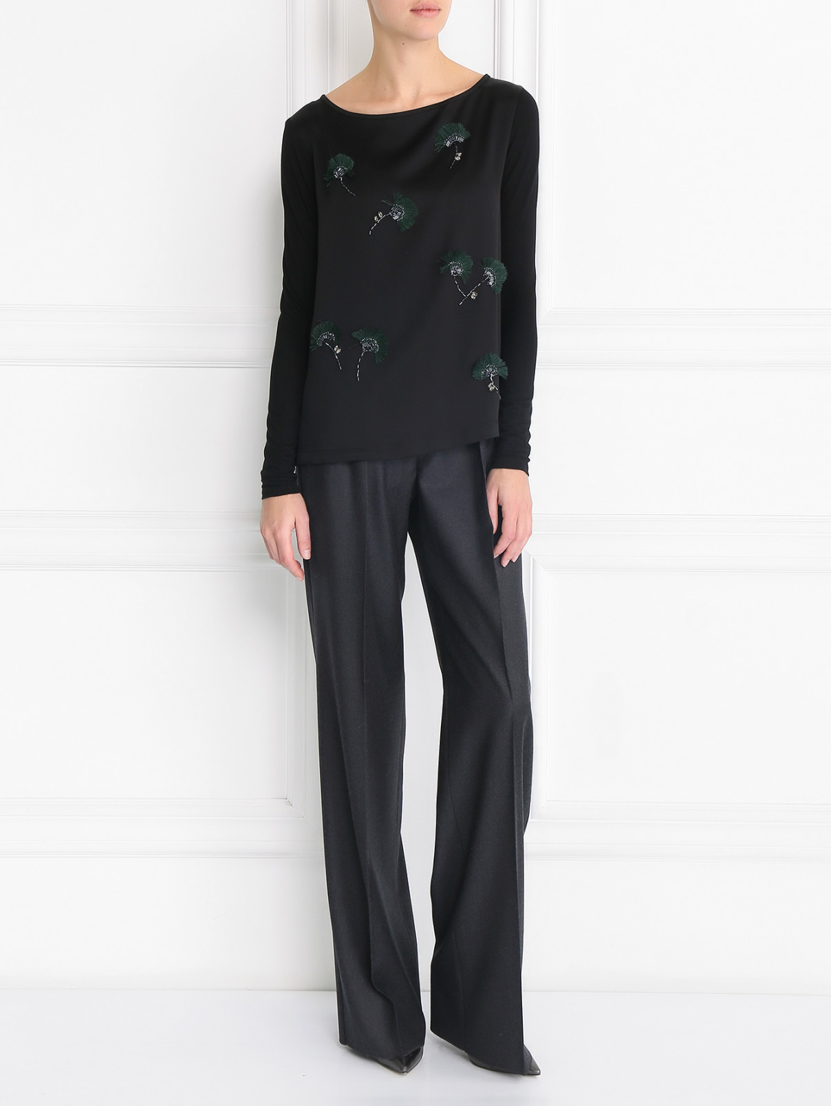 Блуза с декоративной вышивкой Max Mara  –  Модель Общий вид  – Цвет:  Черный