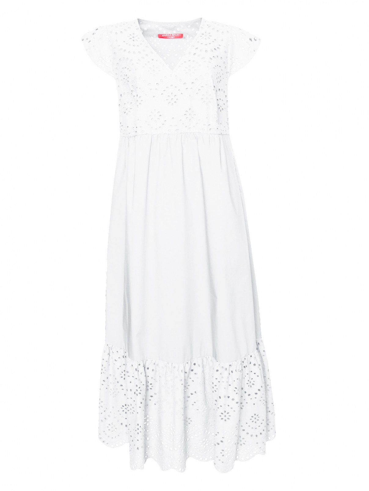 Платье-миди из хлопка с вышивкой Marina Rinaldi  –  Общий вид  – Цвет:  Белый