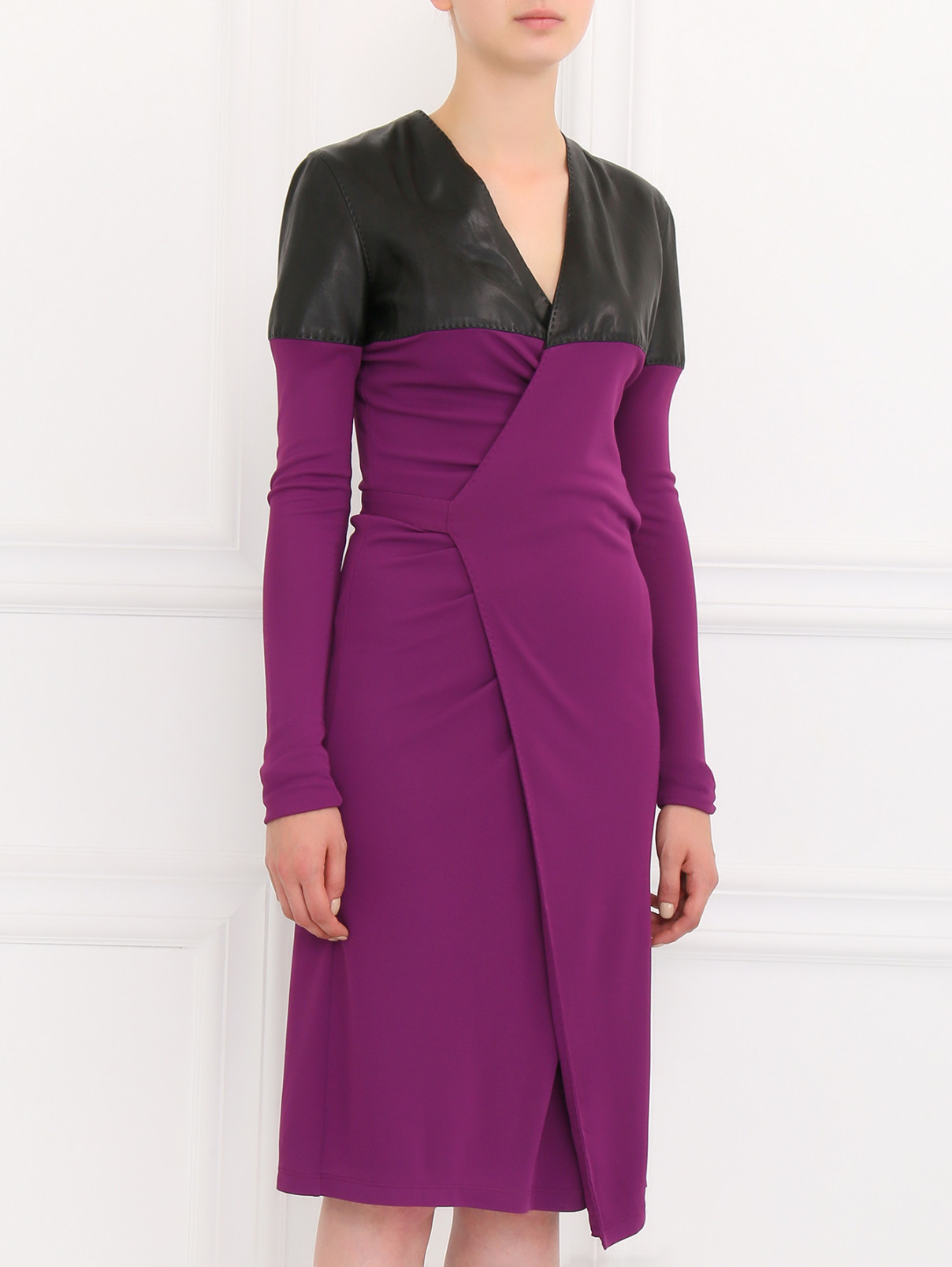 Платье с запахом и кожаными вставками Jean Paul Gaultier  –  Модель Верх-Низ  – Цвет:  Фиолетовый