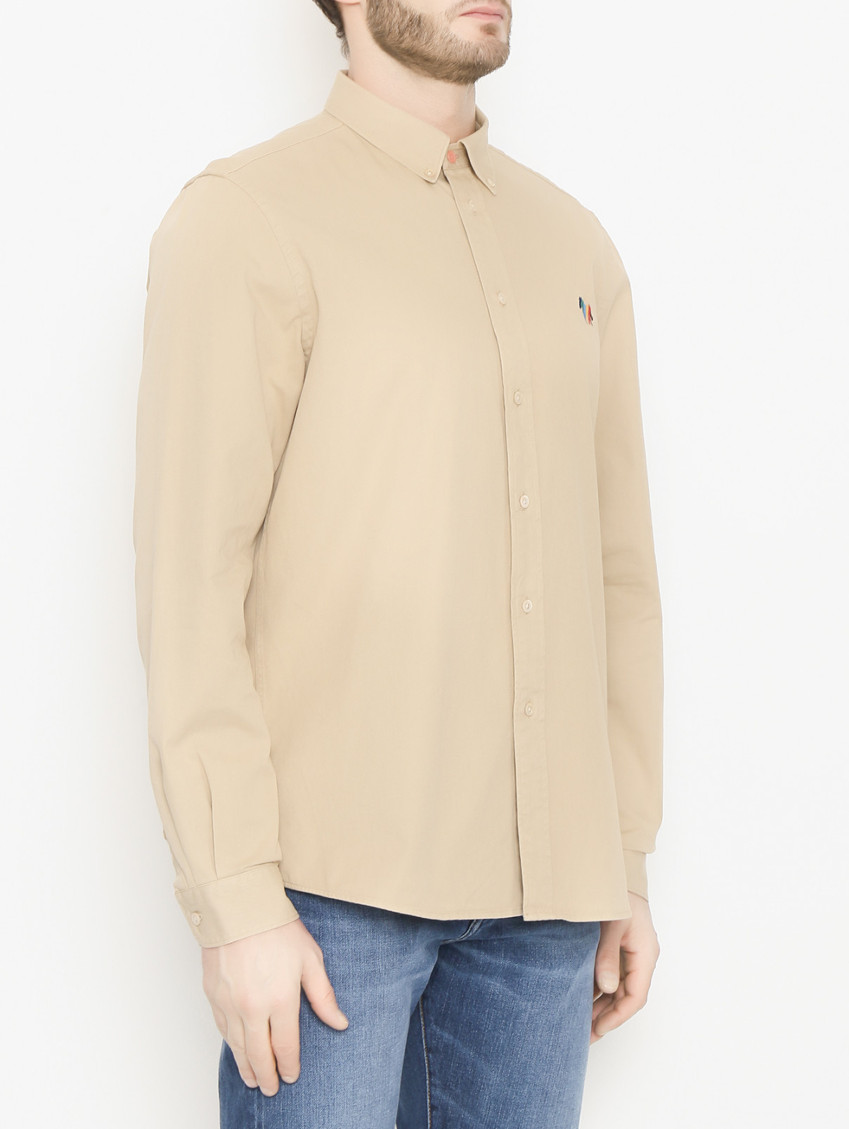 Рубашка из хлопка с вышивкой Paul Smith  –  МодельВерхНиз  – Цвет:  Бежевый