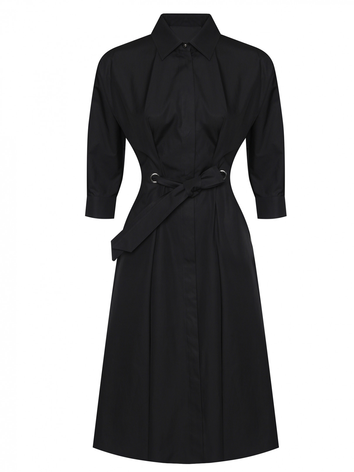 Платье-миди из хлопка с поясом Max Mara  –  Общий вид  – Цвет:  Черный