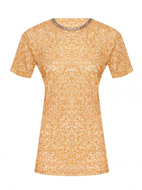 Блуза в пайетках с коротким рукавом, декорированная кристаллами - Общий вид