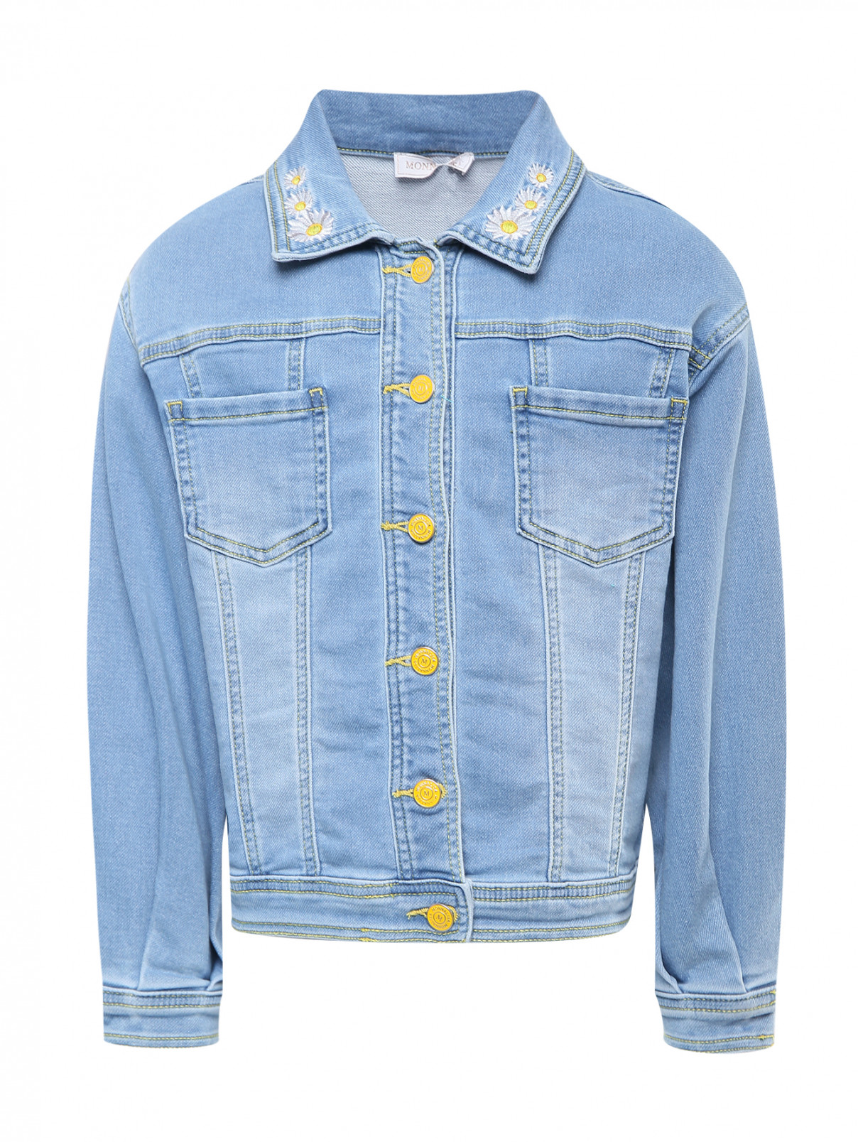 Джинсовая куртка со стразами MONNALISA  –  Общий вид  – Цвет:  Синий