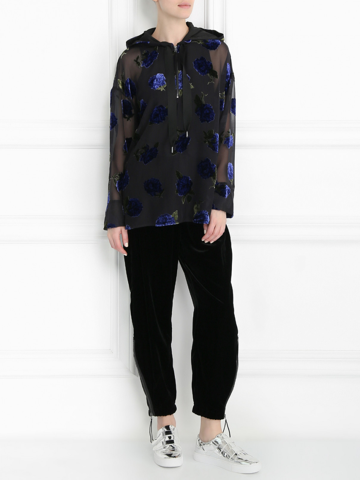Бархатная блуза с капюшоном Sportmax Code  –  Модель Общий вид  – Цвет:  Узор