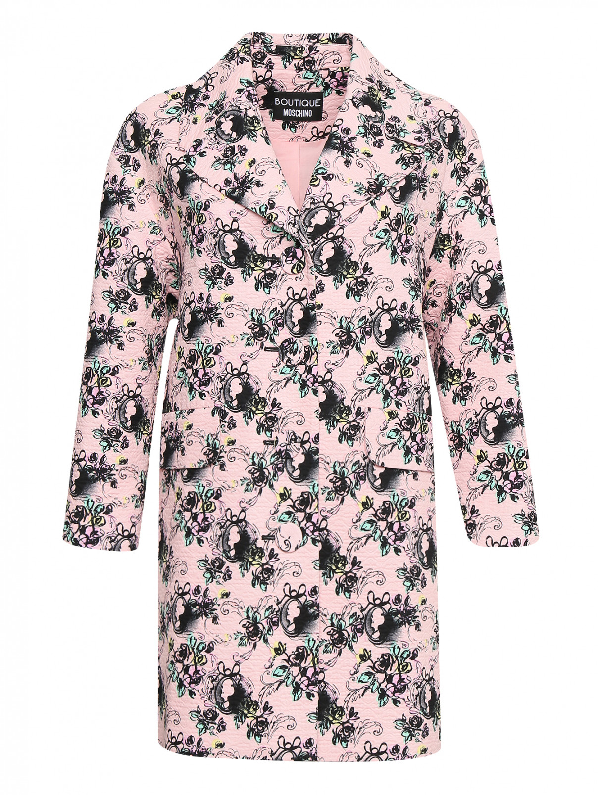 Стеганое пальто с узором BOUTIQUE MOSCHINO  –  Общий вид  – Цвет:  Розовый