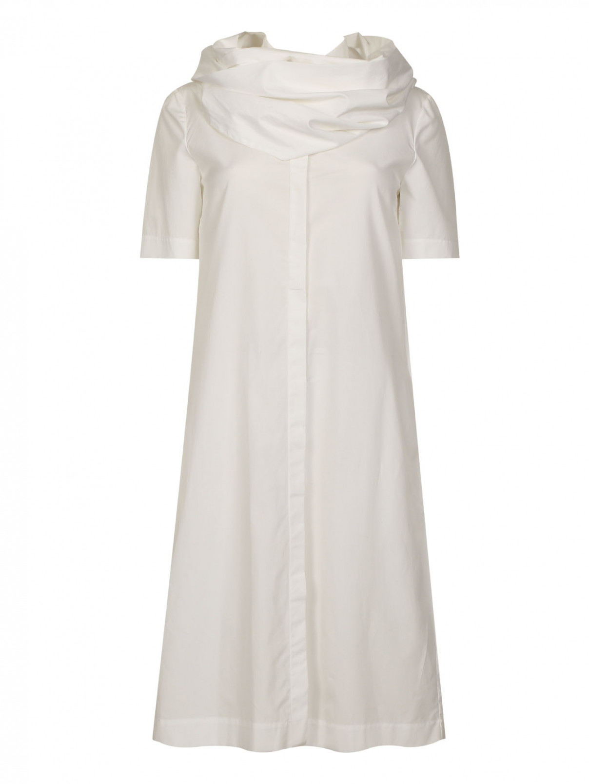 Платье-рубашка с декоративным шарфом Jil Sander  –  Общий вид  – Цвет:  Белый