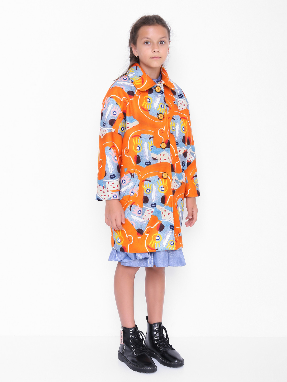 Однобортное пальто с узором MiMiSol  –  МодельВерхНиз  – Цвет:  Узор