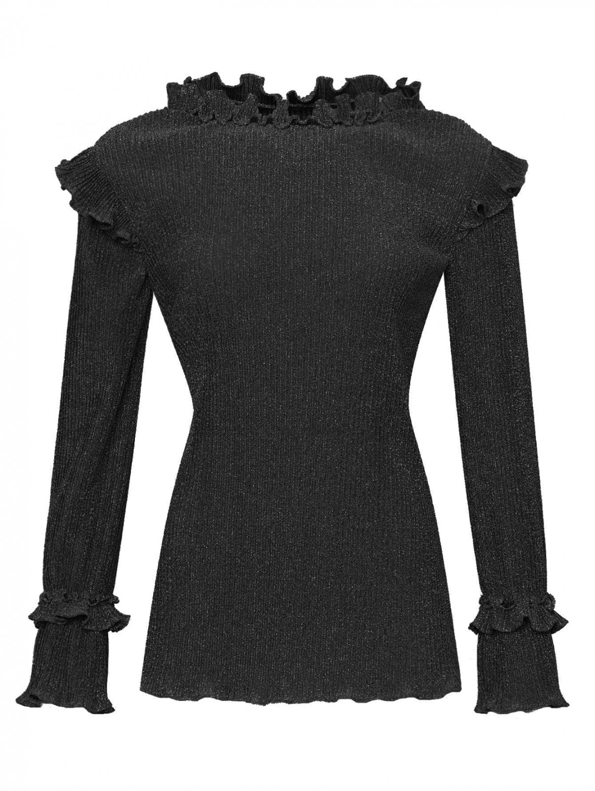 Блуза из плиссированного трикотажа с люрексом Alberta Ferretti  –  Общий вид  – Цвет:  Черный