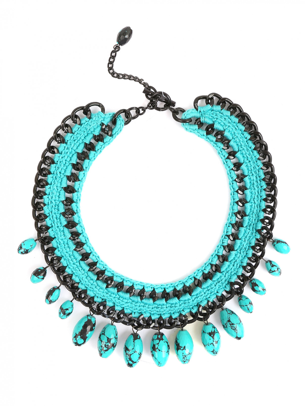 Ожерелье на цепи с отделкой из нитей и камней Inga Kazumyan  –  Общий вид  – Цвет:  Синий