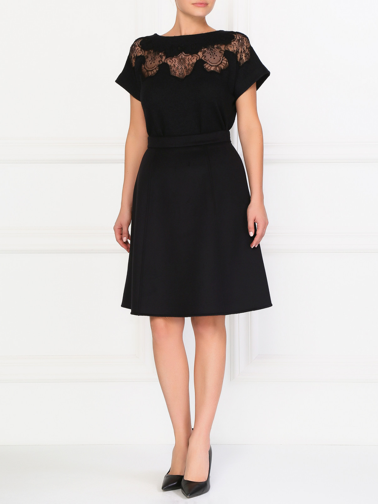 Шерстяная юбка-мини Ermanno Scervino  –  Модель Общий вид  – Цвет:  Черный
