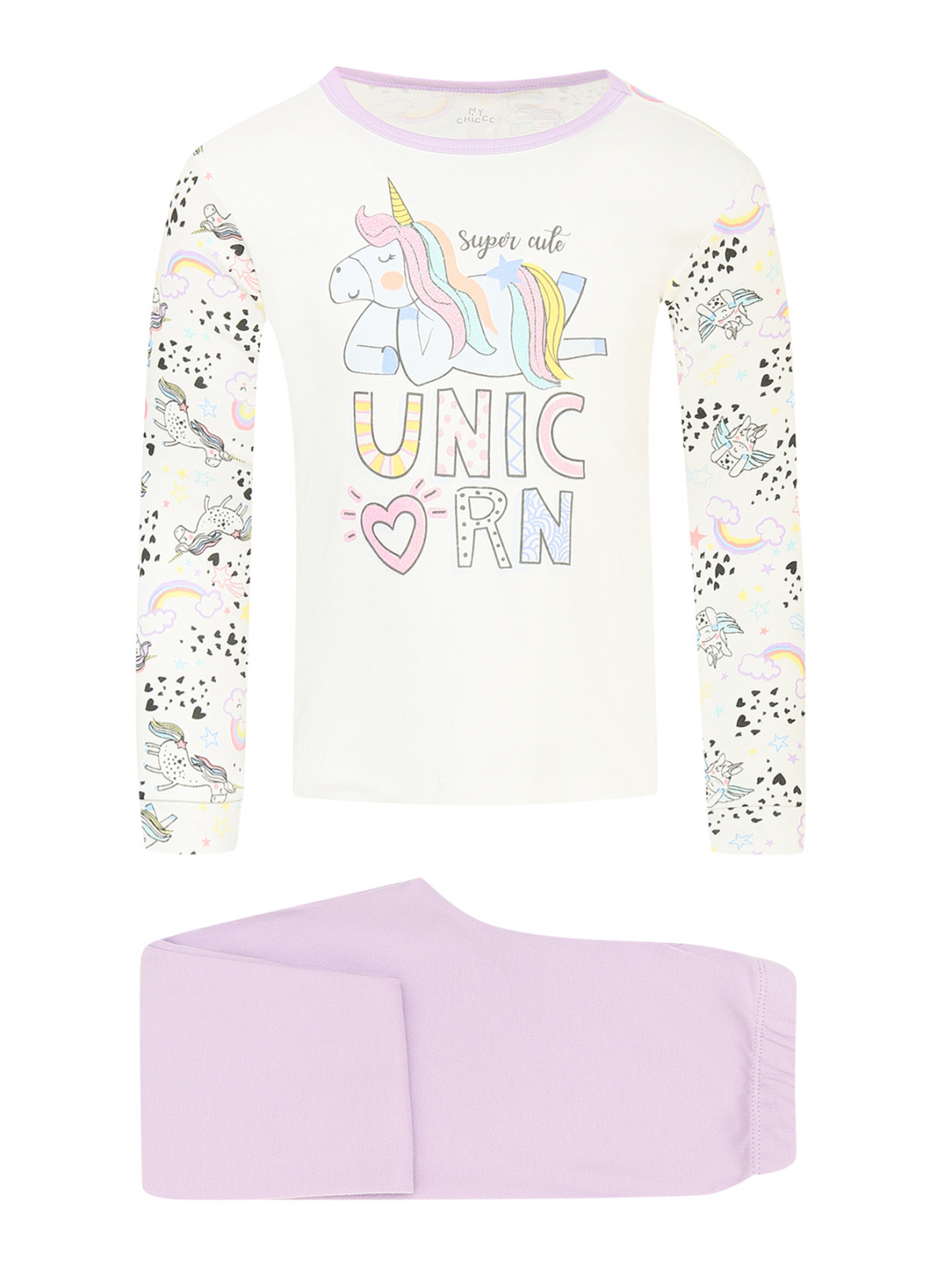 Пижама с принтом из хлопка Chicco  –  Общий вид  – Цвет:  Белый