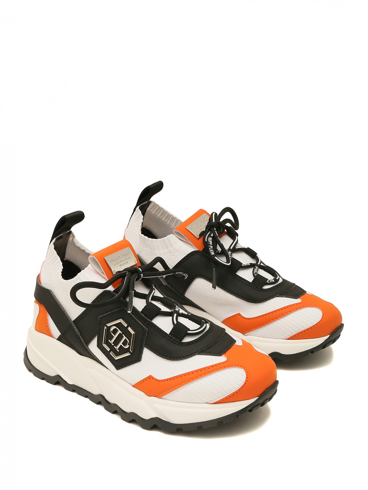 Кроссовки с логотипом на шнуровке Philipp Plein  –  Общий вид  – Цвет:  Оранжевый