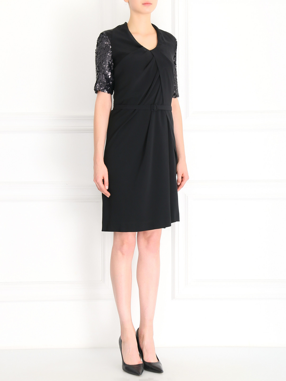 Платье из шелка декорированное пайетками Antonio Marras  –  Модель Общий вид  – Цвет:  Черный