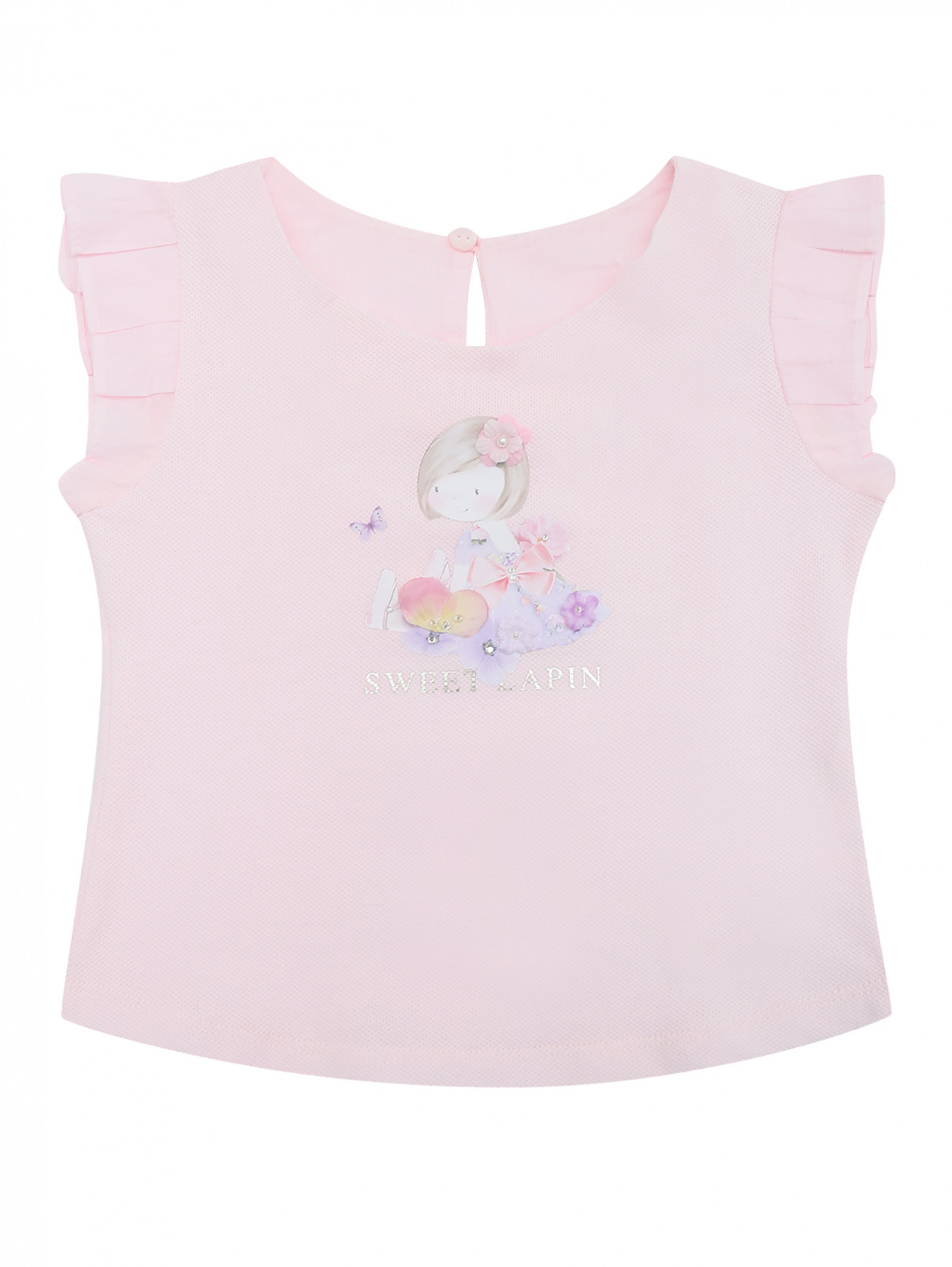 Блуза из фактурного хлопка с принтом Lapin House  –  Общий вид  – Цвет:  Розовый