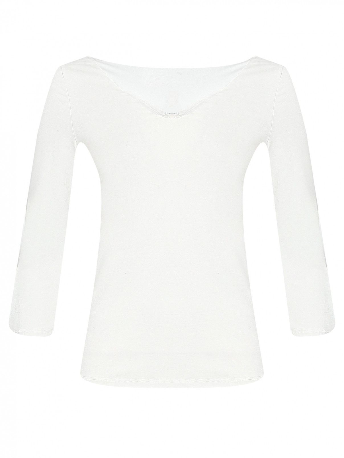 Блуза из смесового хлопка с V-образным вырезом Comma  –  Общий вид  – Цвет:  Белый