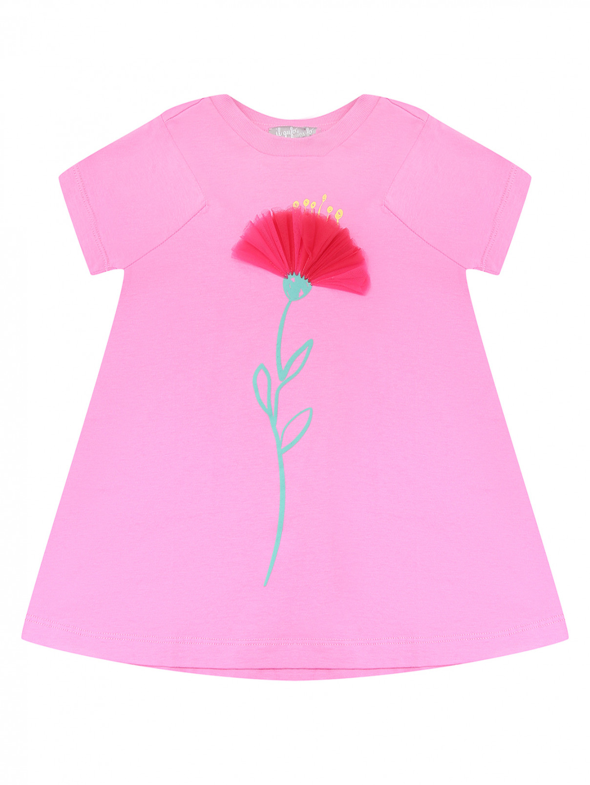 Хлопковое платье с аппликацией Il Gufo  –  Общий вид  – Цвет:  Розовый