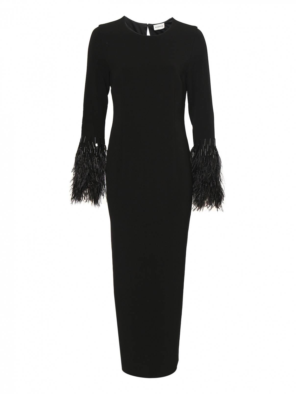 Платье-макси с перьями P.A.R.O.S.H.  –  Общий вид  – Цвет:  Черный