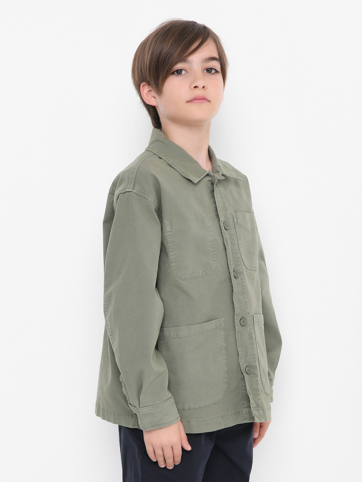 Рубашка из плотного хлопка с карманами Aspesi  –  МодельВерхНиз  – Цвет:  Зеленый